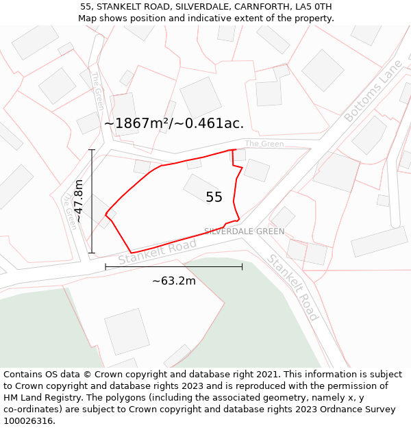 55, STANKELT ROAD, SILVERDALE, CARNFORTH, LA5 0TH: Plot and title map