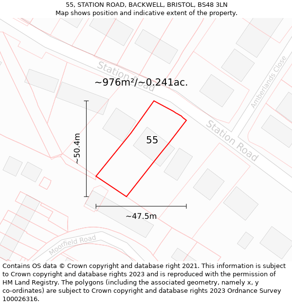 55, STATION ROAD, BACKWELL, BRISTOL, BS48 3LN: Plot and title map