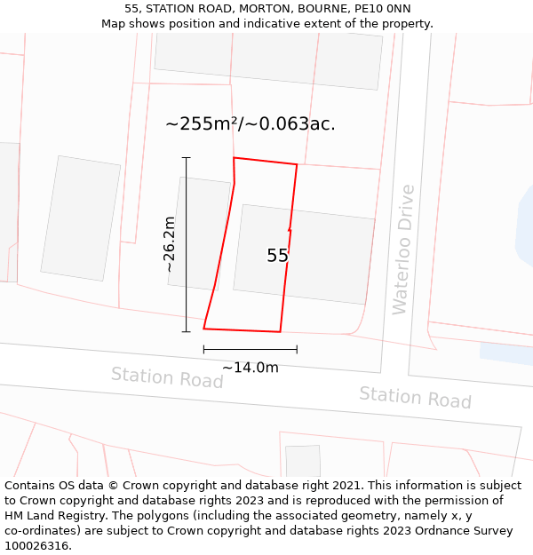 55, STATION ROAD, MORTON, BOURNE, PE10 0NN: Plot and title map