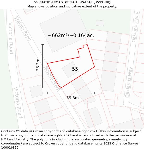 55, STATION ROAD, PELSALL, WALSALL, WS3 4BQ: Plot and title map
