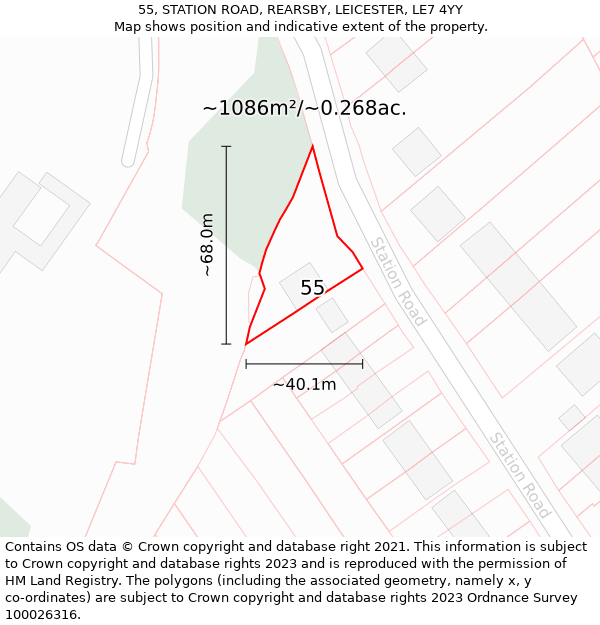 55, STATION ROAD, REARSBY, LEICESTER, LE7 4YY: Plot and title map