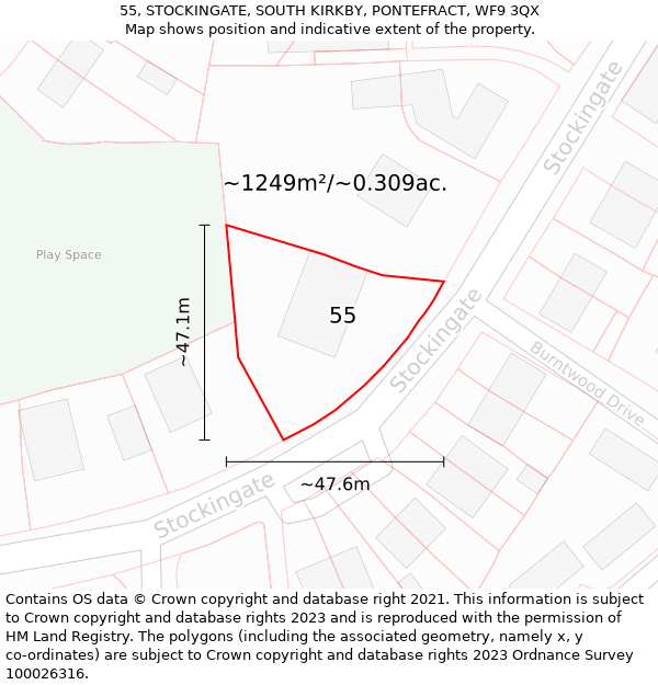 55, STOCKINGATE, SOUTH KIRKBY, PONTEFRACT, WF9 3QX: Plot and title map