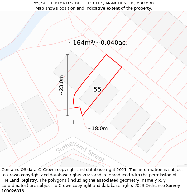 55, SUTHERLAND STREET, ECCLES, MANCHESTER, M30 8BR: Plot and title map