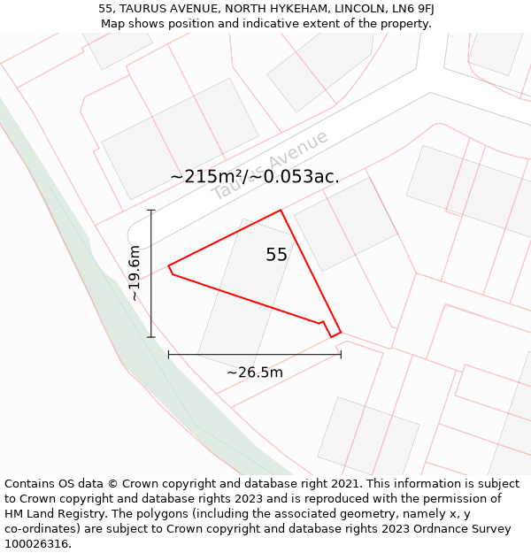 55, TAURUS AVENUE, NORTH HYKEHAM, LINCOLN, LN6 9FJ: Plot and title map