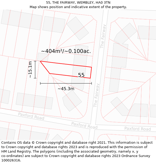 55, THE FAIRWAY, WEMBLEY, HA0 3TN: Plot and title map