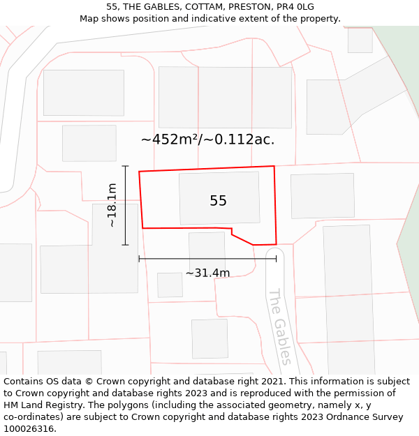 55, THE GABLES, COTTAM, PRESTON, PR4 0LG: Plot and title map