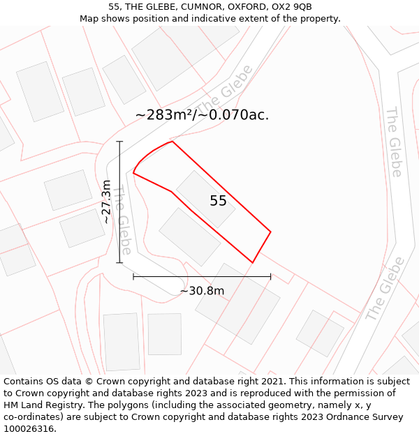 55, THE GLEBE, CUMNOR, OXFORD, OX2 9QB: Plot and title map