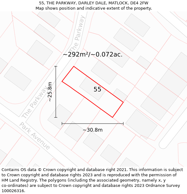 55, THE PARKWAY, DARLEY DALE, MATLOCK, DE4 2FW: Plot and title map