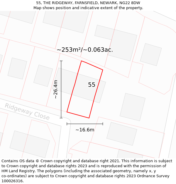 55, THE RIDGEWAY, FARNSFIELD, NEWARK, NG22 8DW: Plot and title map