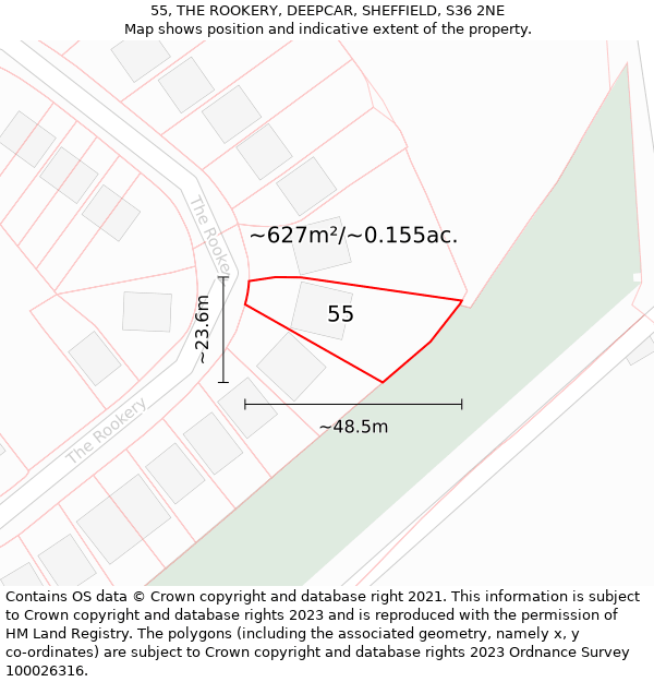 55, THE ROOKERY, DEEPCAR, SHEFFIELD, S36 2NE: Plot and title map