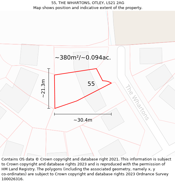 55, THE WHARTONS, OTLEY, LS21 2AG: Plot and title map