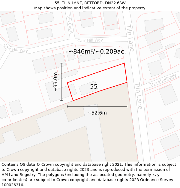 55, TILN LANE, RETFORD, DN22 6SW: Plot and title map