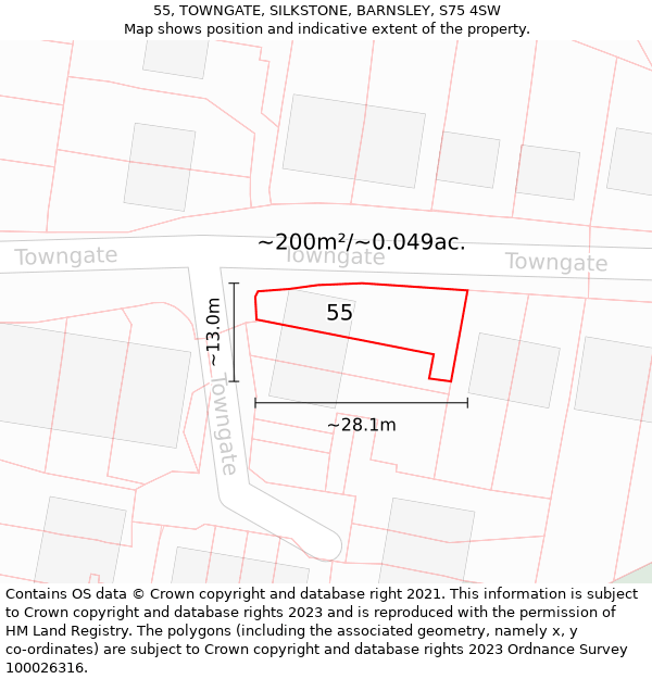 55, TOWNGATE, SILKSTONE, BARNSLEY, S75 4SW: Plot and title map