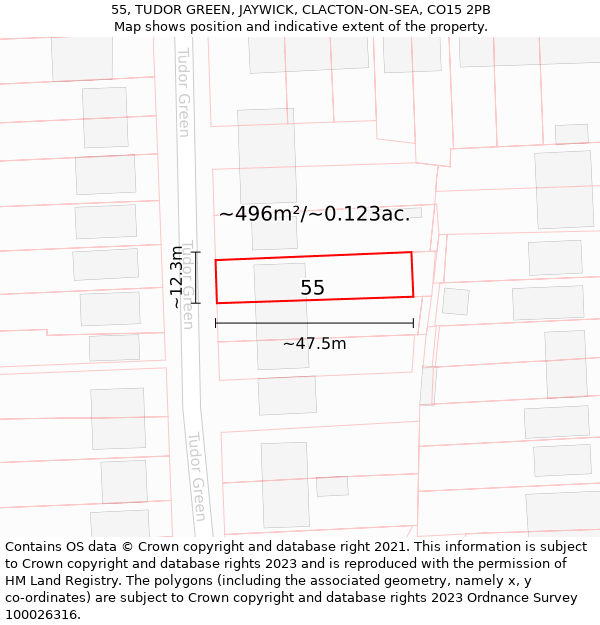 55, TUDOR GREEN, JAYWICK, CLACTON-ON-SEA, CO15 2PB: Plot and title map