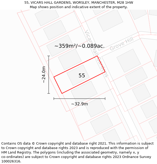 55, VICARS HALL GARDENS, WORSLEY, MANCHESTER, M28 1HW: Plot and title map