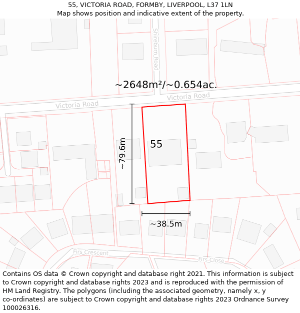 55, VICTORIA ROAD, FORMBY, LIVERPOOL, L37 1LN: Plot and title map