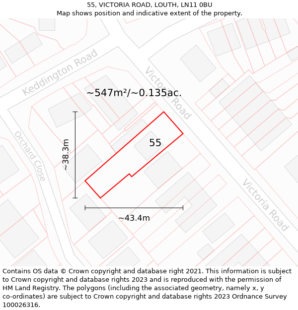 55, VICTORIA ROAD, LOUTH, LN11 0BU: Plot and title map