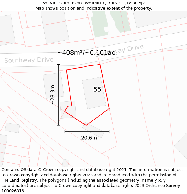 55, VICTORIA ROAD, WARMLEY, BRISTOL, BS30 5JZ: Plot and title map