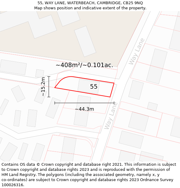 55, WAY LANE, WATERBEACH, CAMBRIDGE, CB25 9NQ: Plot and title map