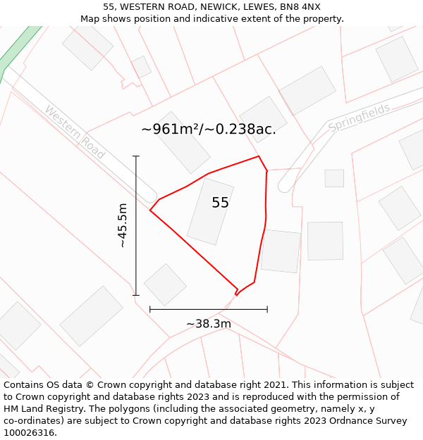 55, WESTERN ROAD, NEWICK, LEWES, BN8 4NX: Plot and title map