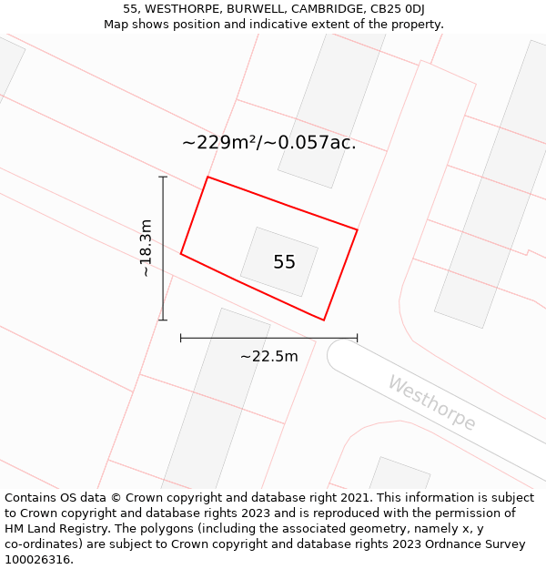 55, WESTHORPE, BURWELL, CAMBRIDGE, CB25 0DJ: Plot and title map