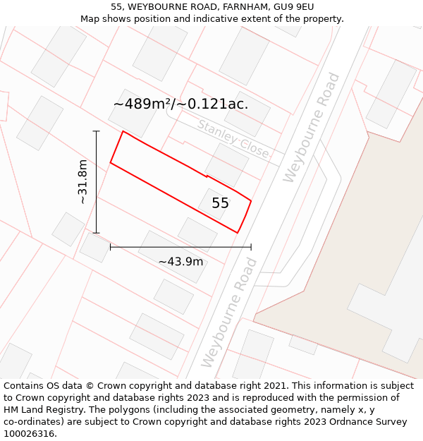 55, WEYBOURNE ROAD, FARNHAM, GU9 9EU: Plot and title map