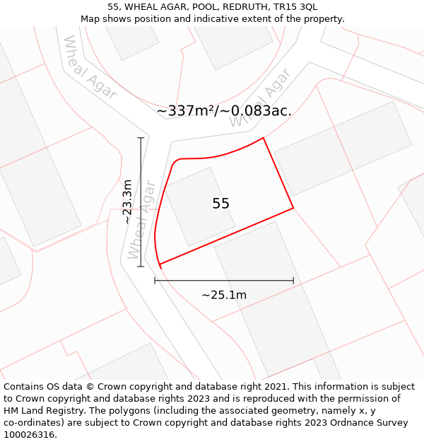 55, WHEAL AGAR, POOL, REDRUTH, TR15 3QL: Plot and title map