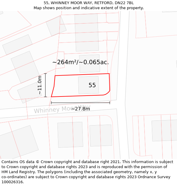 55, WHINNEY MOOR WAY, RETFORD, DN22 7BL: Plot and title map