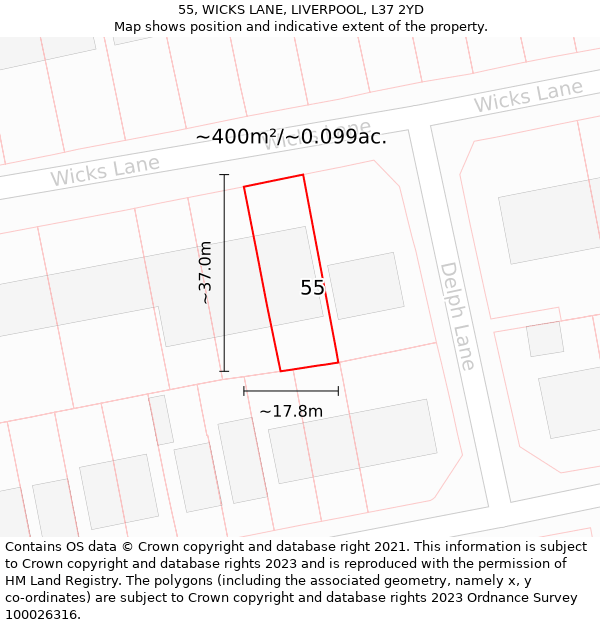 55, WICKS LANE, LIVERPOOL, L37 2YD: Plot and title map