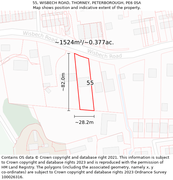 55, WISBECH ROAD, THORNEY, PETERBOROUGH, PE6 0SA: Plot and title map