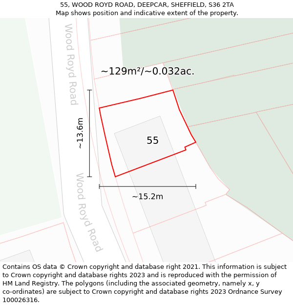 55, WOOD ROYD ROAD, DEEPCAR, SHEFFIELD, S36 2TA: Plot and title map