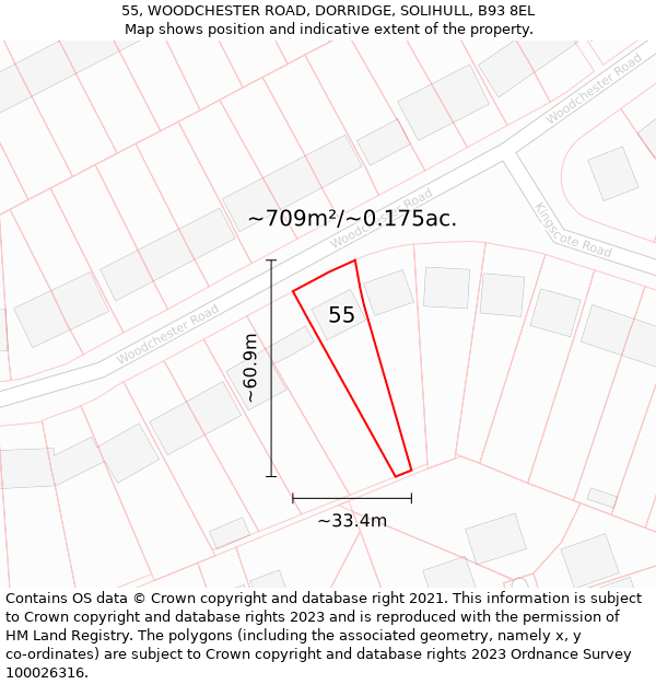 55, WOODCHESTER ROAD, DORRIDGE, SOLIHULL, B93 8EL: Plot and title map