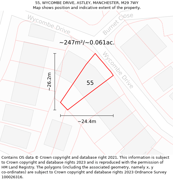 55, WYCOMBE DRIVE, ASTLEY, MANCHESTER, M29 7WY: Plot and title map