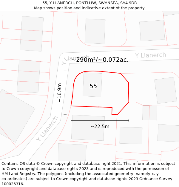 55, Y LLANERCH, PONTLLIW, SWANSEA, SA4 9DR: Plot and title map