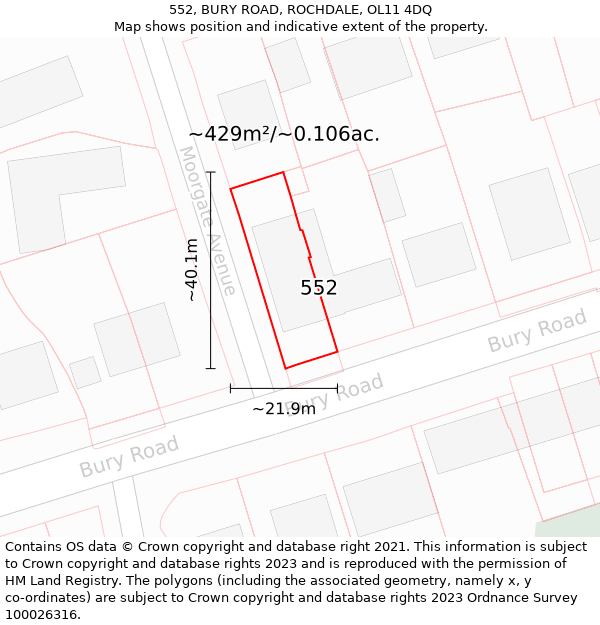 552, BURY ROAD, ROCHDALE, OL11 4DQ: Plot and title map