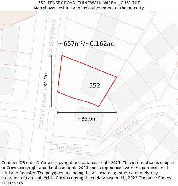 552, PENSBY ROAD, THINGWALL, WIRRAL, CH61 7UE: Plot and title map