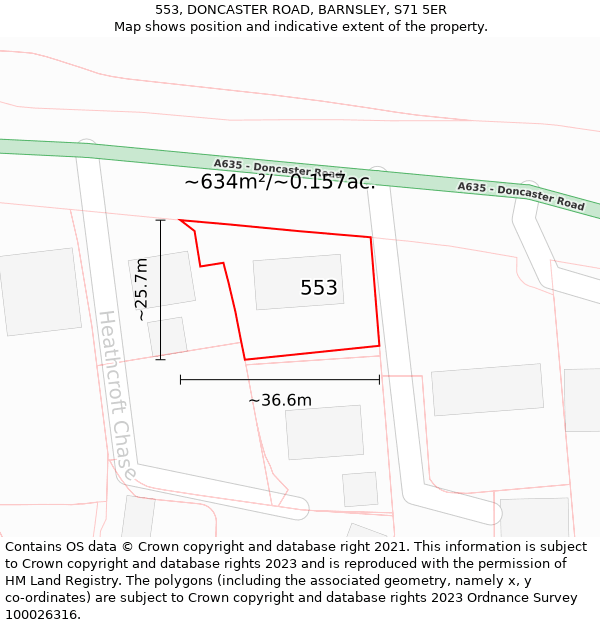 553, DONCASTER ROAD, BARNSLEY, S71 5ER: Plot and title map