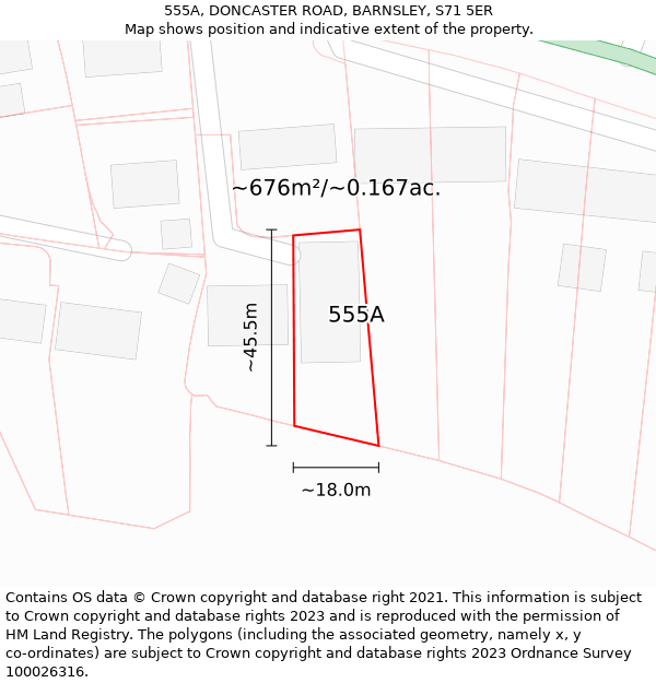 555A, DONCASTER ROAD, BARNSLEY, S71 5ER: Plot and title map