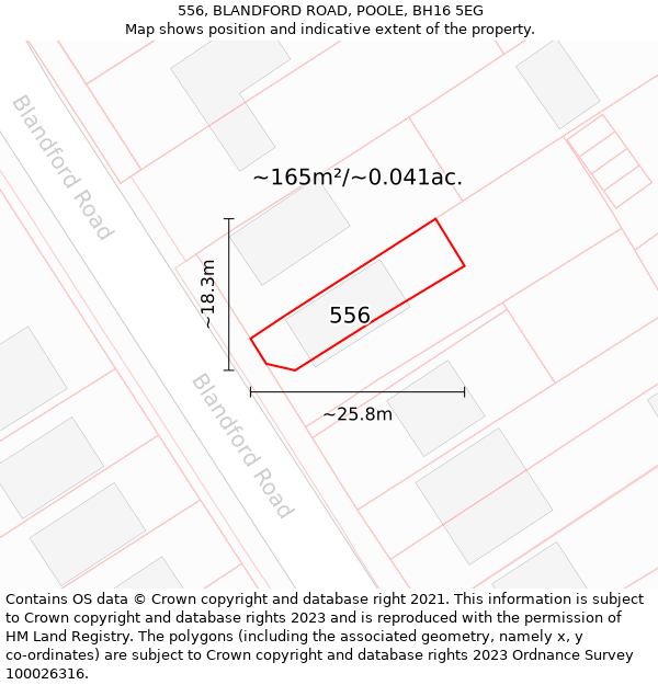 556, BLANDFORD ROAD, POOLE, BH16 5EG: Plot and title map