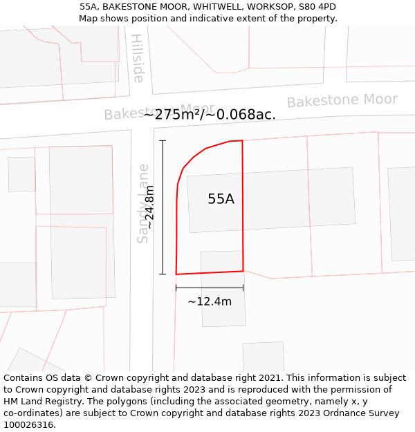 55A, BAKESTONE MOOR, WHITWELL, WORKSOP, S80 4PD: Plot and title map