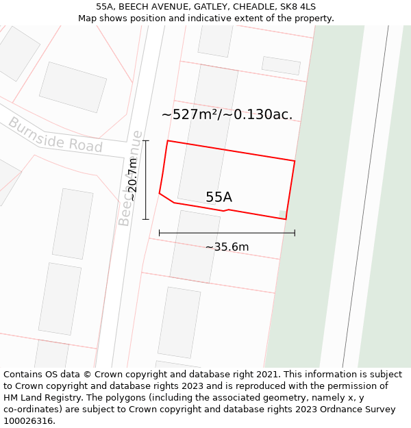 55A, BEECH AVENUE, GATLEY, CHEADLE, SK8 4LS: Plot and title map