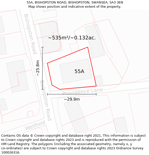 55A, BISHOPSTON ROAD, BISHOPSTON, SWANSEA, SA3 3EN: Plot and title map