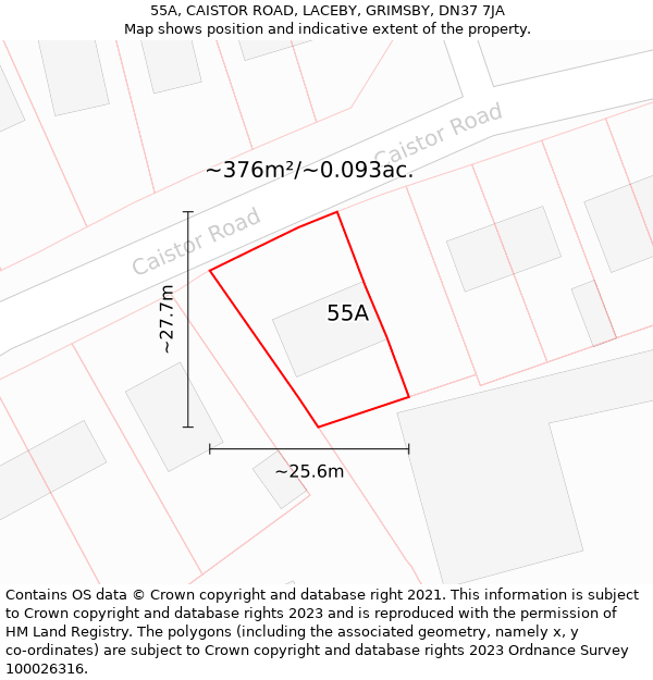 55A, CAISTOR ROAD, LACEBY, GRIMSBY, DN37 7JA: Plot and title map