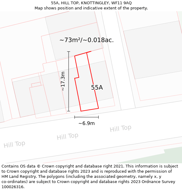 55A, HILL TOP, KNOTTINGLEY, WF11 9AQ: Plot and title map