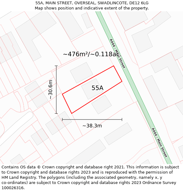 55A, MAIN STREET, OVERSEAL, SWADLINCOTE, DE12 6LG: Plot and title map