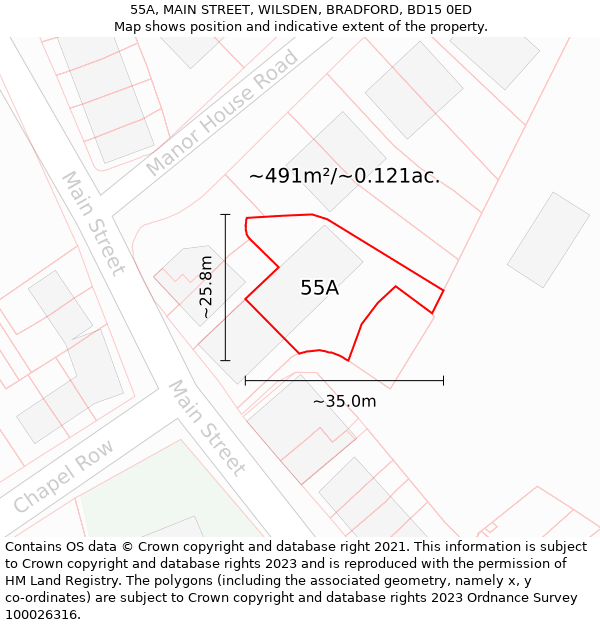 55A, MAIN STREET, WILSDEN, BRADFORD, BD15 0ED: Plot and title map