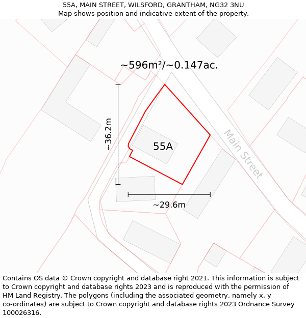 55A, MAIN STREET, WILSFORD, GRANTHAM, NG32 3NU: Plot and title map