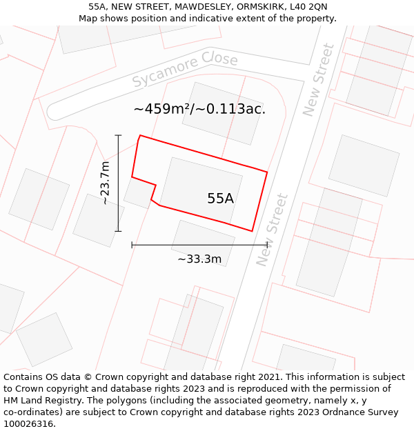 55A, NEW STREET, MAWDESLEY, ORMSKIRK, L40 2QN: Plot and title map
