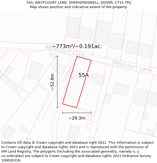 55A, WESTCOURT LANE, SHEPHERDSWELL, DOVER, CT15 7PU: Plot and title map