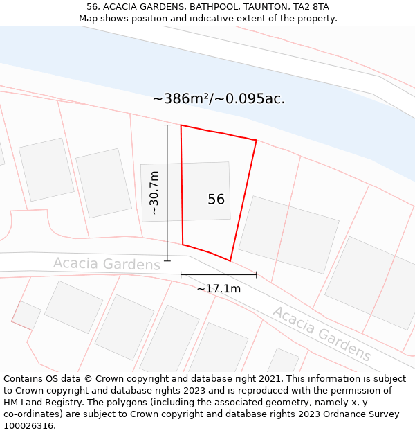 56, ACACIA GARDENS, BATHPOOL, TAUNTON, TA2 8TA: Plot and title map